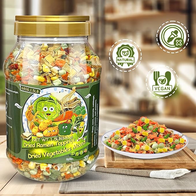 24Oz Mixed Ramen Toppings Dehydrated Soup, 680g All Natural Vegetable, 9 Freeze Dried Veggies for