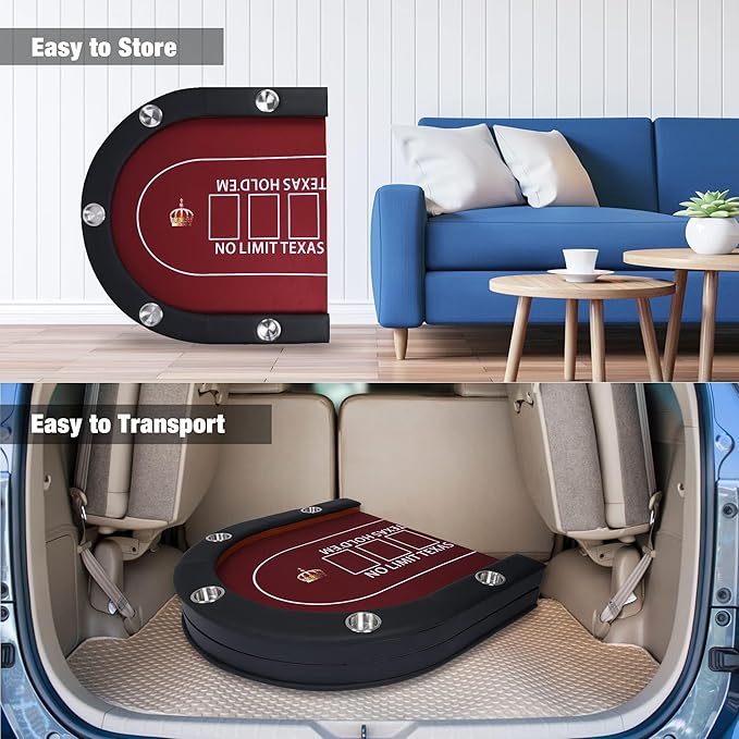 Upgrade 91'' Foldable Poker Table for 10 Players - Large Casino Table with Stainless Steel Cup