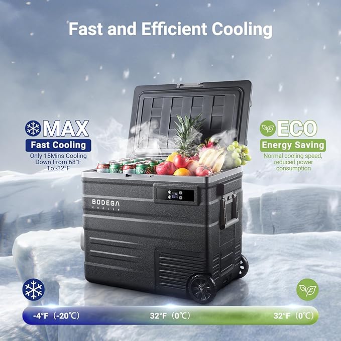 BODEGACOOLER 12 Volt Car Refrigerator,68Quart(65L) Camping Fridge,RV Portable Freezer Single