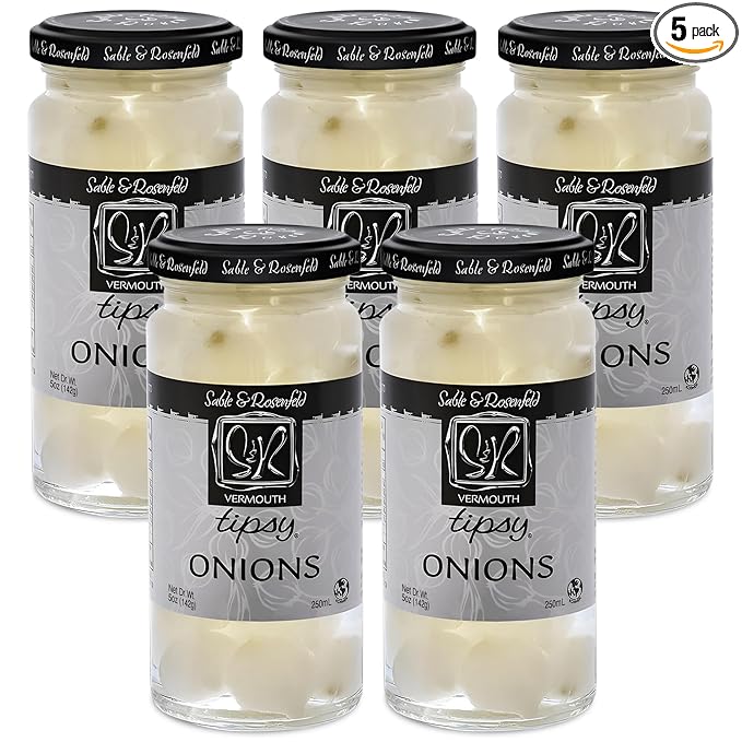 Tipsy Cocktail Onions in Jar with French Vermouth - Pickled Silverskin Onions for Cocktails