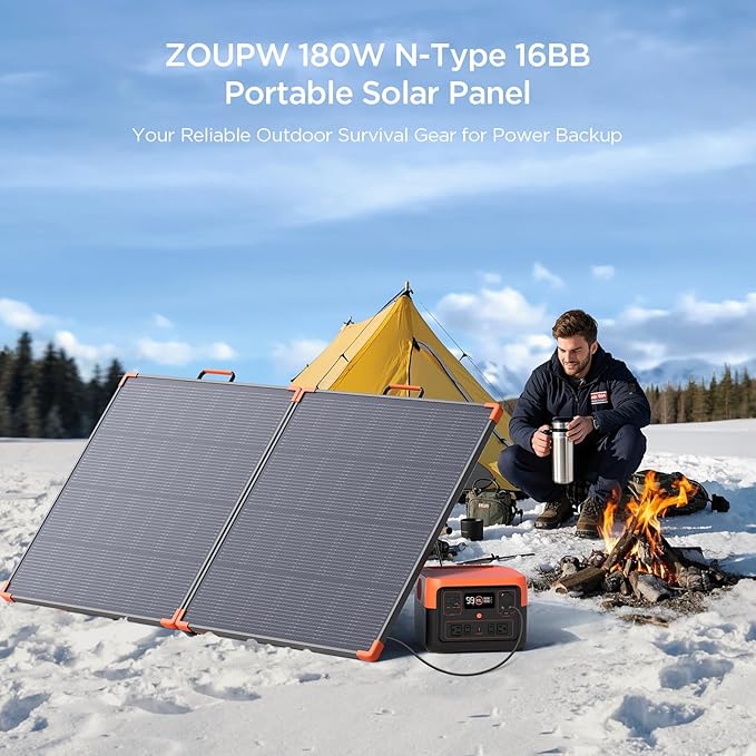 N-Type 16BB 180W Portable Solar Panel,Camping Essentials,Foldable Solar Charger for Power