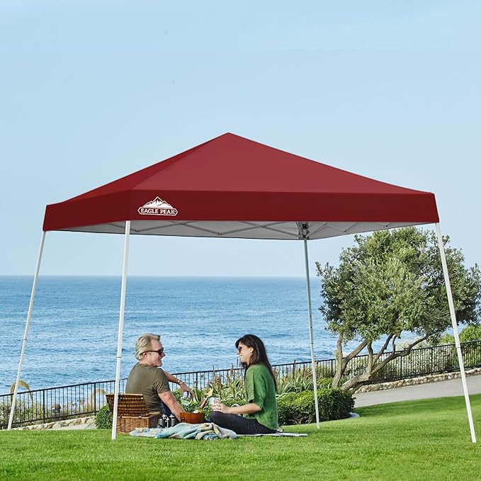 EAGLE PEAK 10x10 Slant Leg Pop-up Canopy Tent Easy One Person Setup Instant Outdoor Beach Canopy