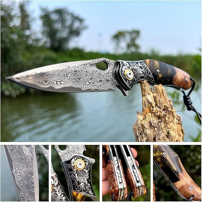 handmade Japan Damascus steel pocket knifeï¼?.1" VG10 blade men and women Folding knife，With