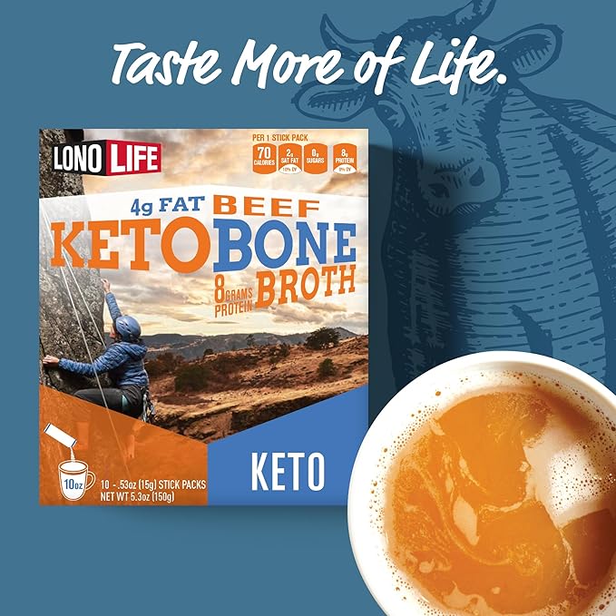 LonoLife Keto Beef Bone Broth Powder Mix | Grass-Fed, 10g Protein | Collagen-Rich, Keto & Paleo