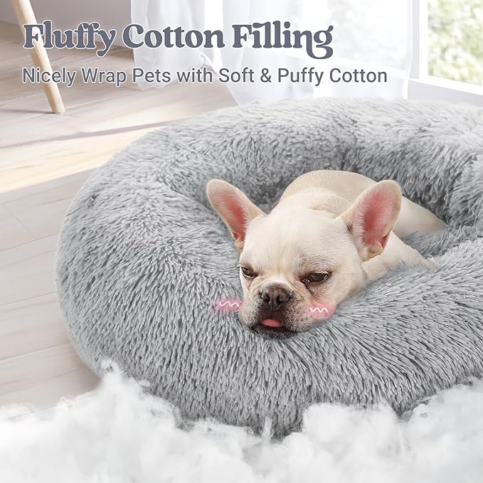 rabbitgoo Dog Bed for Small, 24 inches Machine Washable, Fluffy Donut Pet Bed Anti-Slip, Calming