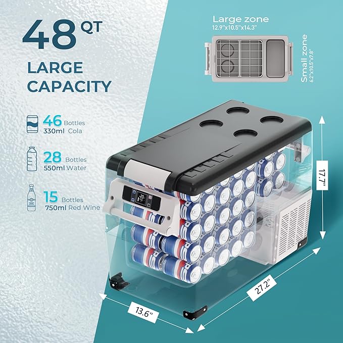 EUHOMY 12 Volt Refrigerator, 48QT(45L) Electric Cooler, 12V Fridge APP Control, 12V Cooler -4℉~68℉