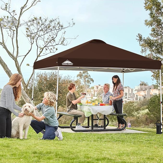 EAGLE PEAK Pop Up Canopy Tent with Wheeled Carry Bag, 8 Stakes, 4 Ropes, 4 Weight Bags, Easy Set Up