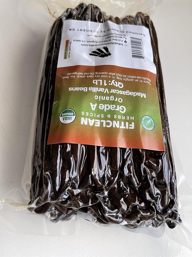 16oz Organic Vanilla Beans Grade A Madagascar Bourbon. Certified USDA Organic. Bulk 6"-8" for