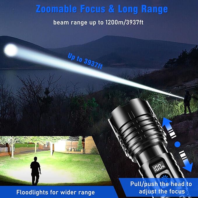 Goreit Flashlights LED High Lumens Rechargeable, 2000 Lumens XHM77.2 Super Bright Flash Light USB