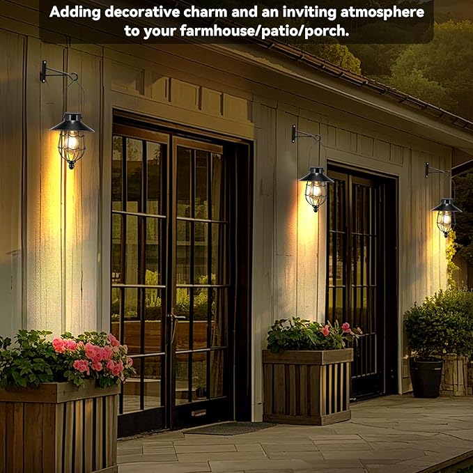 Solar Lanterns Outdoor Hanging Metal Vintage Lantern Warm White Solar Lights lamp Waterproof Edison