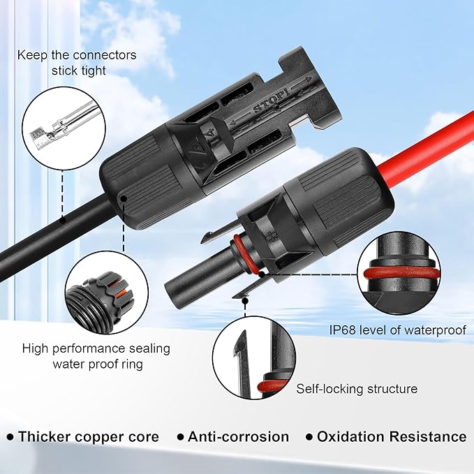 5 FT 10AWG Solar Panel Extension Cable,10 Gauge Extension Cord,5FT 10FT 20FT 30FT 50FT 100FT Solar