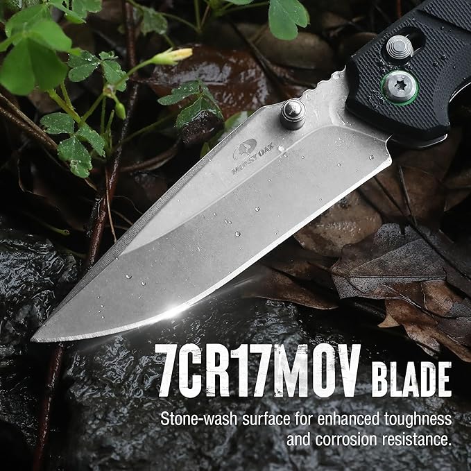 Mossy Oak Folding Pocket Knife, 4" Stonewash Stainless Steel Blade EDC Knife, G10 Handle with Axis