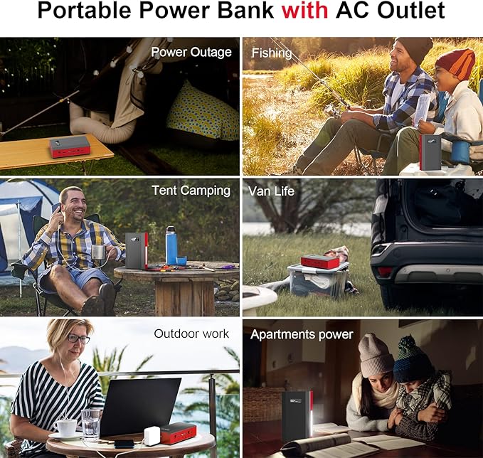 Portable Power Bank with AC Outlet, 65W 110V External Battery Pack 24000mAh Portable Laptop Charger
