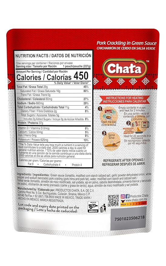 Chata Pork Crackling in Salsa Verde, 8 oz, Pack of 1