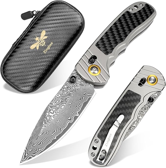 Damascus Pocket Knife for Men Women, 3.15" Damascus Steel Blade Pocket Knives & Folding Knives with