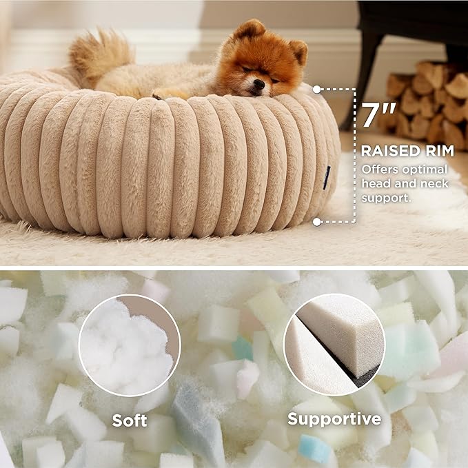 Bedsure Donut Small Dog Bed - Dog Beds for Small Dogs with Corduroy Fleece & Anti Slip Bottom
