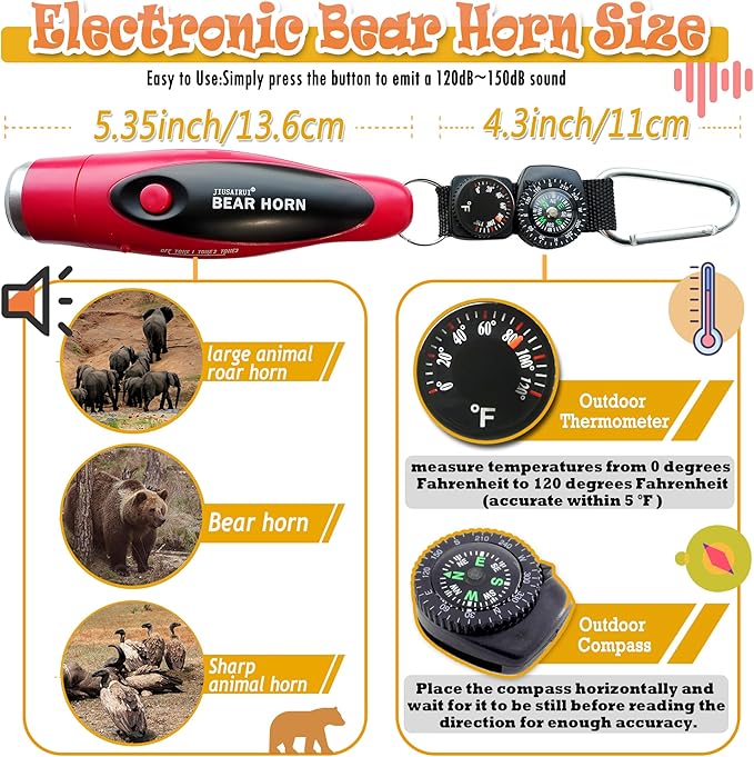 120dB Electronic Air Horn with Compass & Thermometer- Bear Horn to Scare Bears - Self Defense for