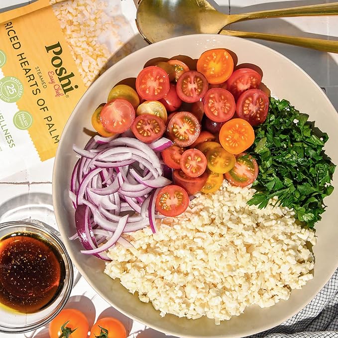 POSHI Riced Heart Of Palm | All Natural, Fully Cooked, Ready to Eat, Non-GMO, Low Calorie + Carb