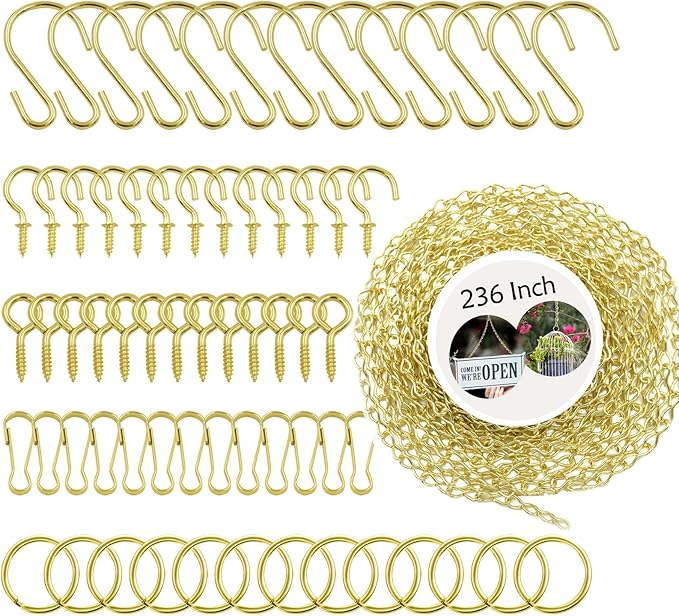 236 Inch Gold Hanging Baskets Chains - Adjustable Length, Brass Decorative Metal Chain with A Great