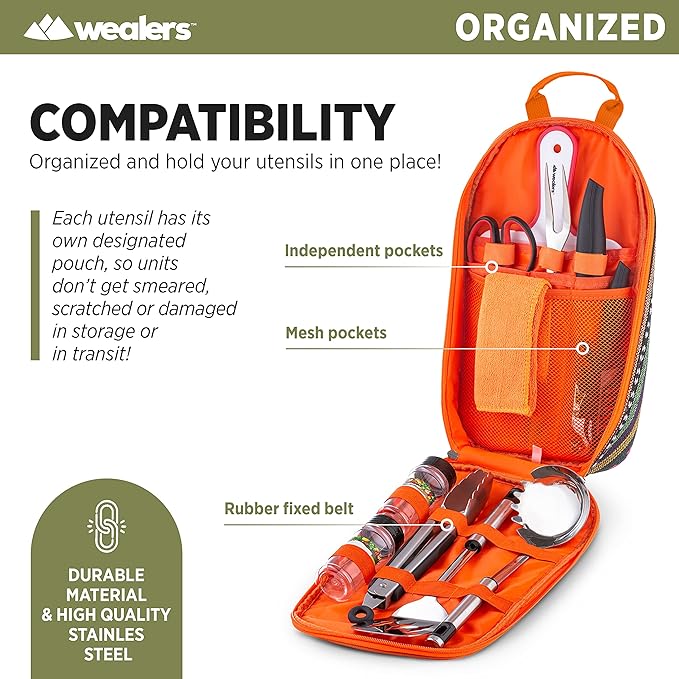 Camp Kitchen Cooking Utensil Set Travel Organizer Grill Accessories Portable Compact Gear for