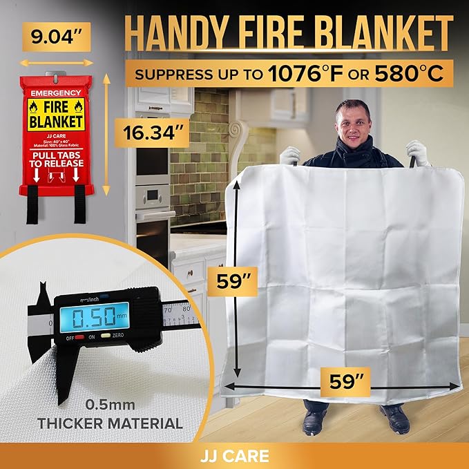 JJ CARE Fire Blanket ??(Large) 4.9x4.9ft with Hooks & Gloves, Fire Blankets Emergency for Home and