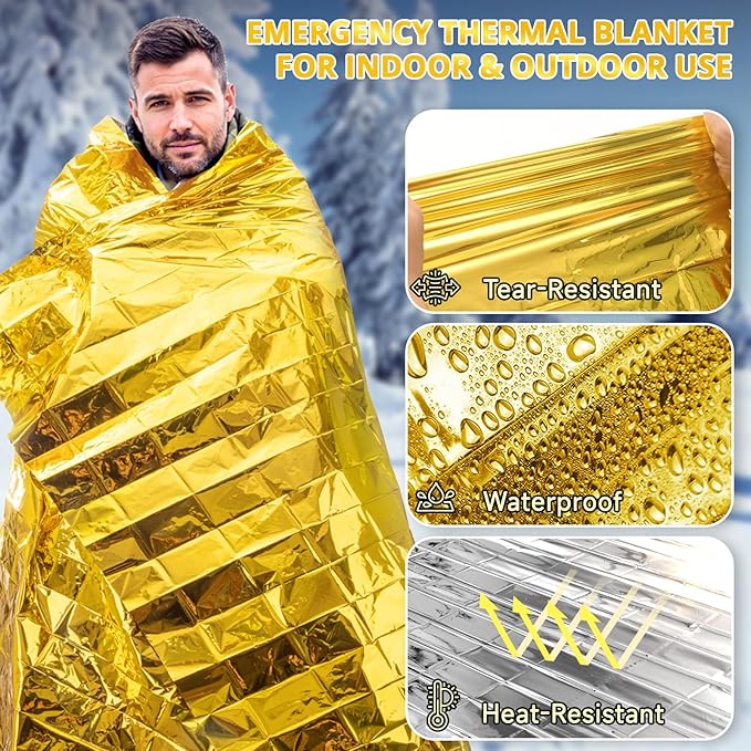 SecuCaptain Survival Emergency Thermal Blankets: Extra Large 84??x63??Space Mylar Blanket Kit for