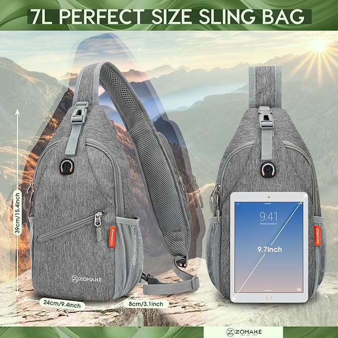ZOMAKE Sling Bag,Small Crossbody Sling Backpack,Water Resistant Shoulder Daypack for Travel,Anti