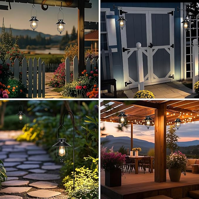 Solar Lanterns Outdoor Hanging Metal Vintage Lantern Warm White Solar Lights lamp Waterproof Edison