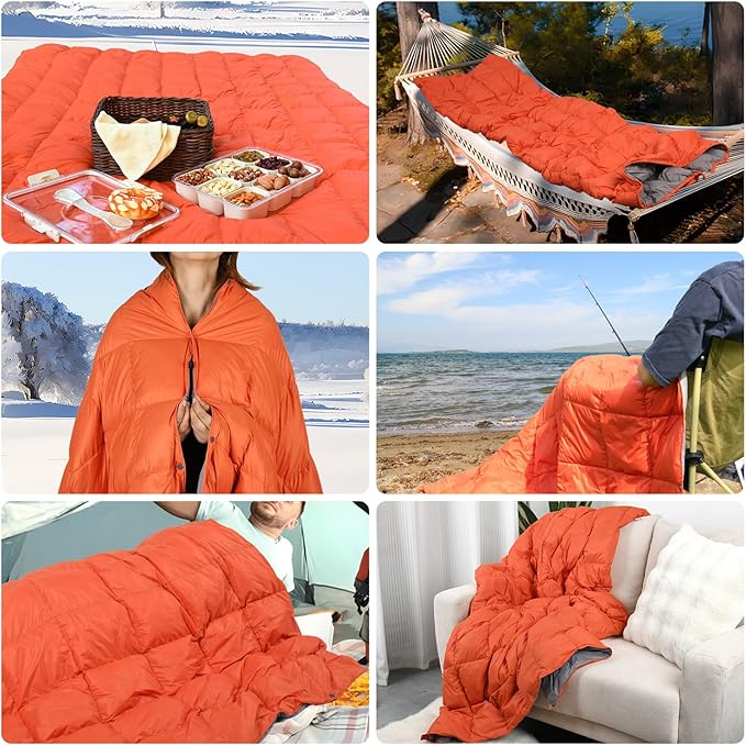Down Camping Blanket, Muti-Use Outdoor Travel Blanket, Puffy Sleeping Bag Blanket, Waterproof
