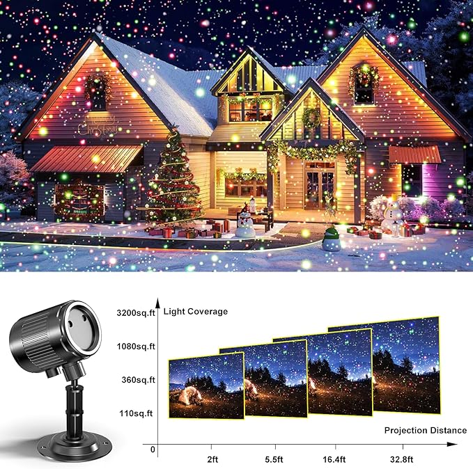 Christmas Laser Projector Light Outdoor: Green Red 2 Color Firefly Laser Lights, IP65 Waterproof