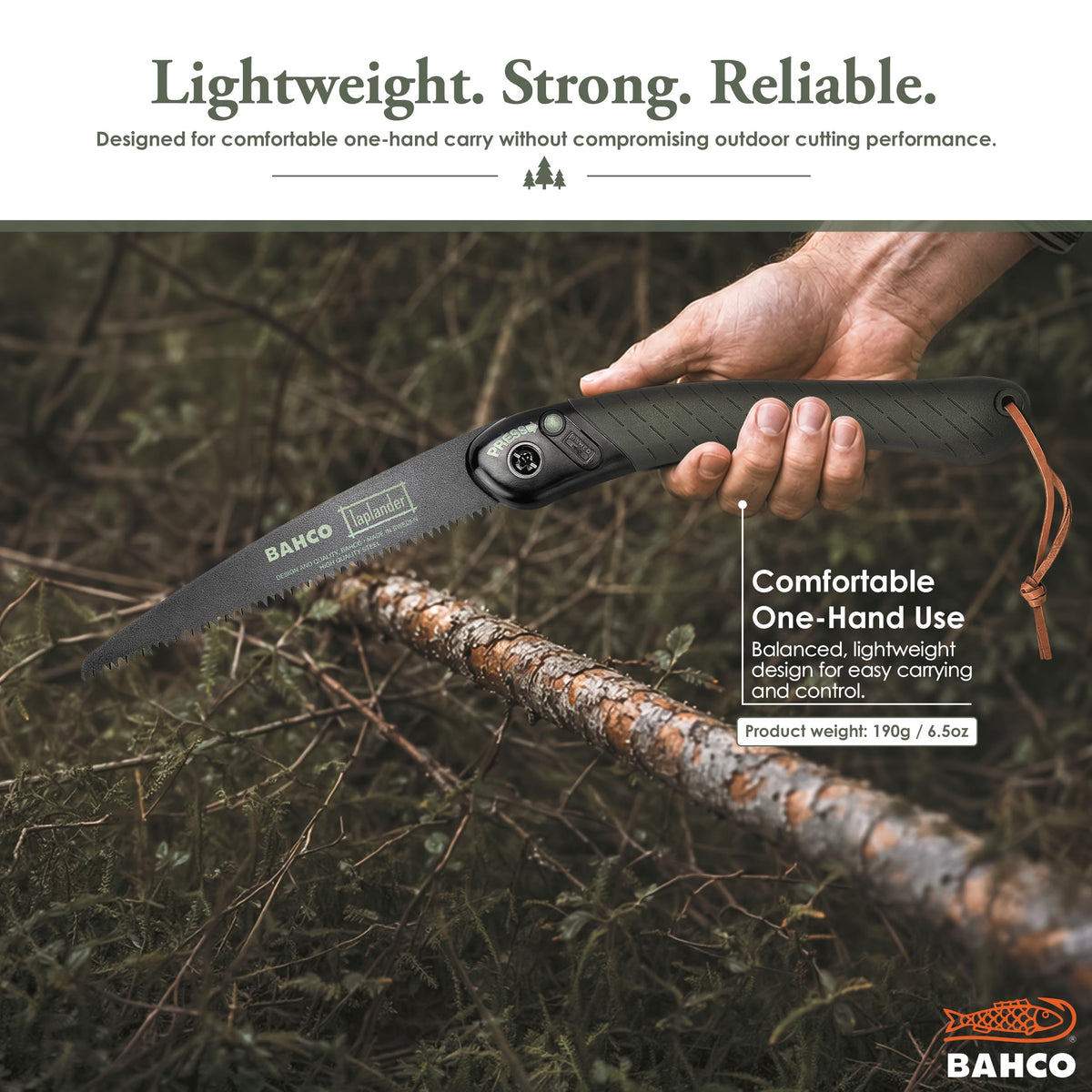 Bahco BAH396LAP Laplander Folding Saw, 7-1/2" Blade, Ergo Grip, Green