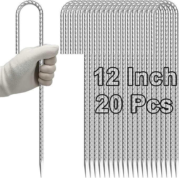VVOKGO Rebar-Stakes-12-Inch J Hook Galvanized Tent Stakes Heavy Duty, 20-Pack Ground Chain Link