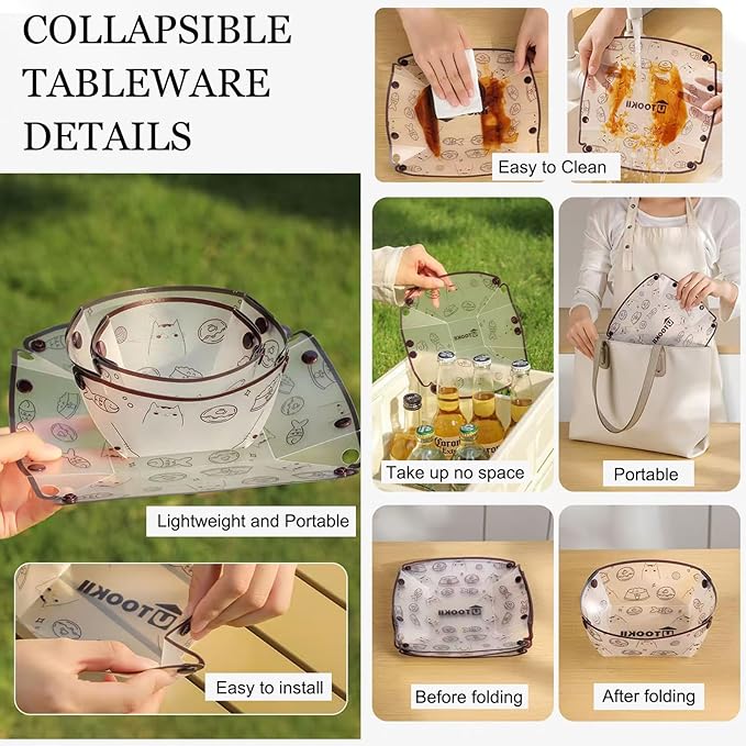 MIUPOO Collapsible Plate Set,Portable Mess Kit,Food Grade Material Free Folding Plate for Lunch