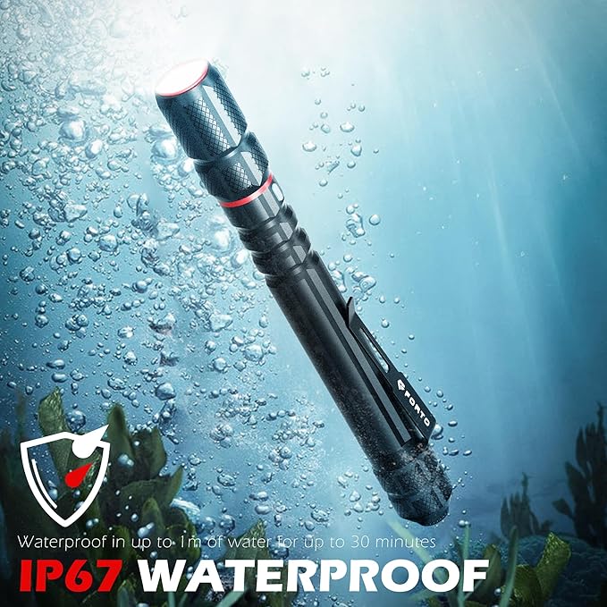 FORTO Rechargeable Pen Light Flashlight, 400 Lumens Small Pocket Flashlight with Clip, IP67