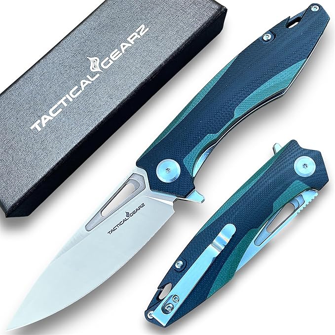 TACTICAL GEARZ Pocket Folding Knife for EDC, D2 Steel Blade, Dual Color G10 Handle, Includes Sheath