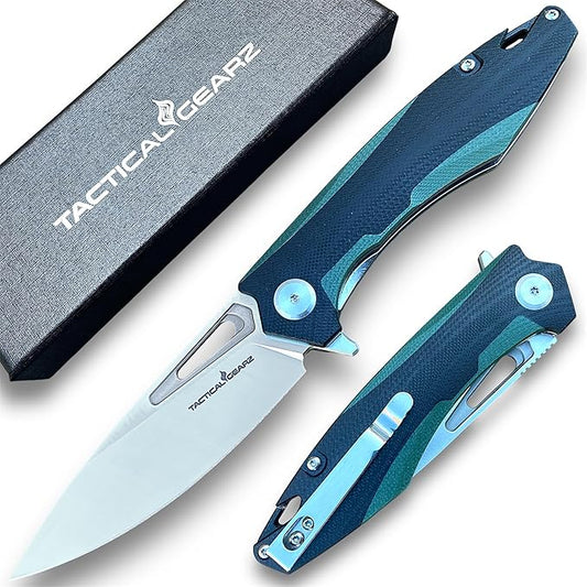 TACTICAL GEARZ Pocket Folding Knife for EDC, D2 Steel Blade, Dual Color G10 Handle, Includes Sheath