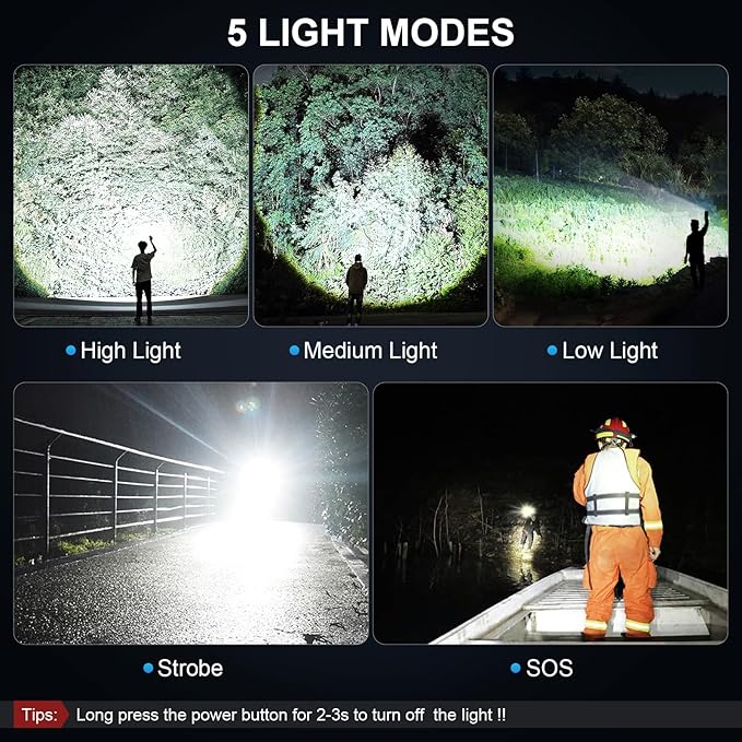 3 Pack Rechargeable Flashlights High Lumens, 99000LM Super Bright LED Flashlight, Adjustable