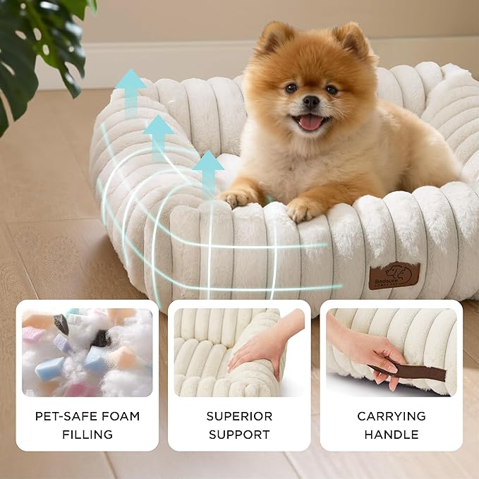 Bedsure Cute Dog Bed for Small Medium Dogs - Washable Furry Puppy Beds, Rectangle Orthopedic