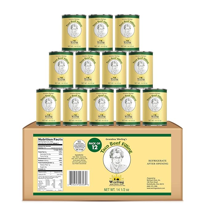 Werling & Sons Taco Beef Filling 14.5 Oz ??Fully Cooked, Heat & Serve | Premium Shelf-Stable Canned