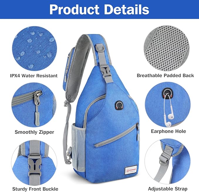 ZOMAKE Sling Bag,Small Crossbody Sling Backpack,Water Resistant Shoulder Daypack for Travel,Anti