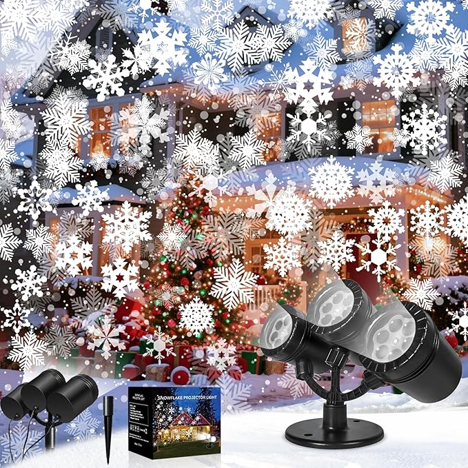 Snowflake Christmas Projector Lights Outdoor, [Timer] Triple Head Snowflake Projector Light