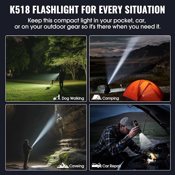 Rechargeable Tactical Flashlights, High Lumens Small Mini USB-C LED Flashlight, Compact EDC Flash