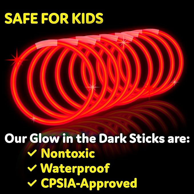 PartySticks Red Glow Sticks - 100pk, 8 Inch Glow in The Dark Light Up Sticks - Party Favors
