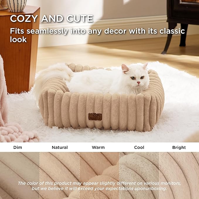 Bedsure Cute Dog Bed for Small Dogs & Cats - Washable Furry Puppy Beds, Rectangle Orthopedic