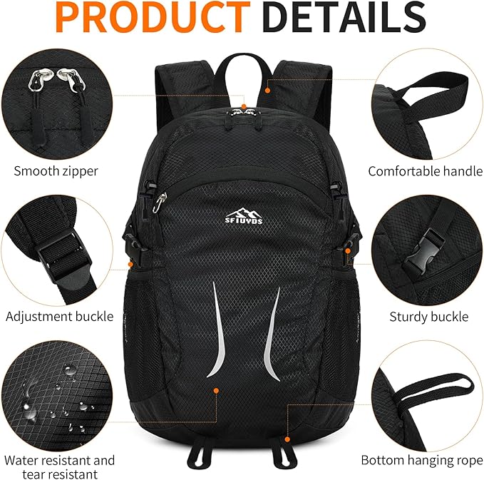Large Hiking Daypack,30L Water Resistant Hiking Backpack Packable Lightweight Travel Day Pack for