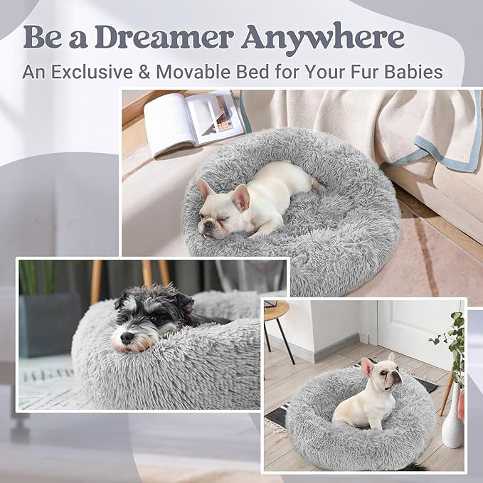 rabbitgoo Dog Bed for Small, 24 inches Machine Washable, Fluffy Donut Pet Bed Anti-Slip, Calming