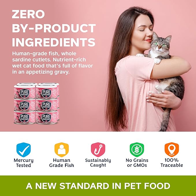 Pure Cravings Wet Cat Food Canned Salmon Cutlets in Gravy, 100% Mercury-Tested, Moist Can Fish for