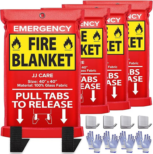 JJ CARE Fire Blanket ??4 Packs with Hooks and Gloves ??40??x 40??Fire Blankets Emergency for Home