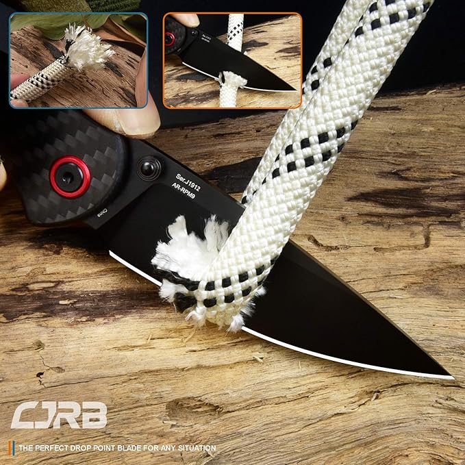 CJRB CUTLERY Folding Knife Feldspar(J1912) AR-RPM9 Powder Steel Black PVD Blade Carbon fiber Handle