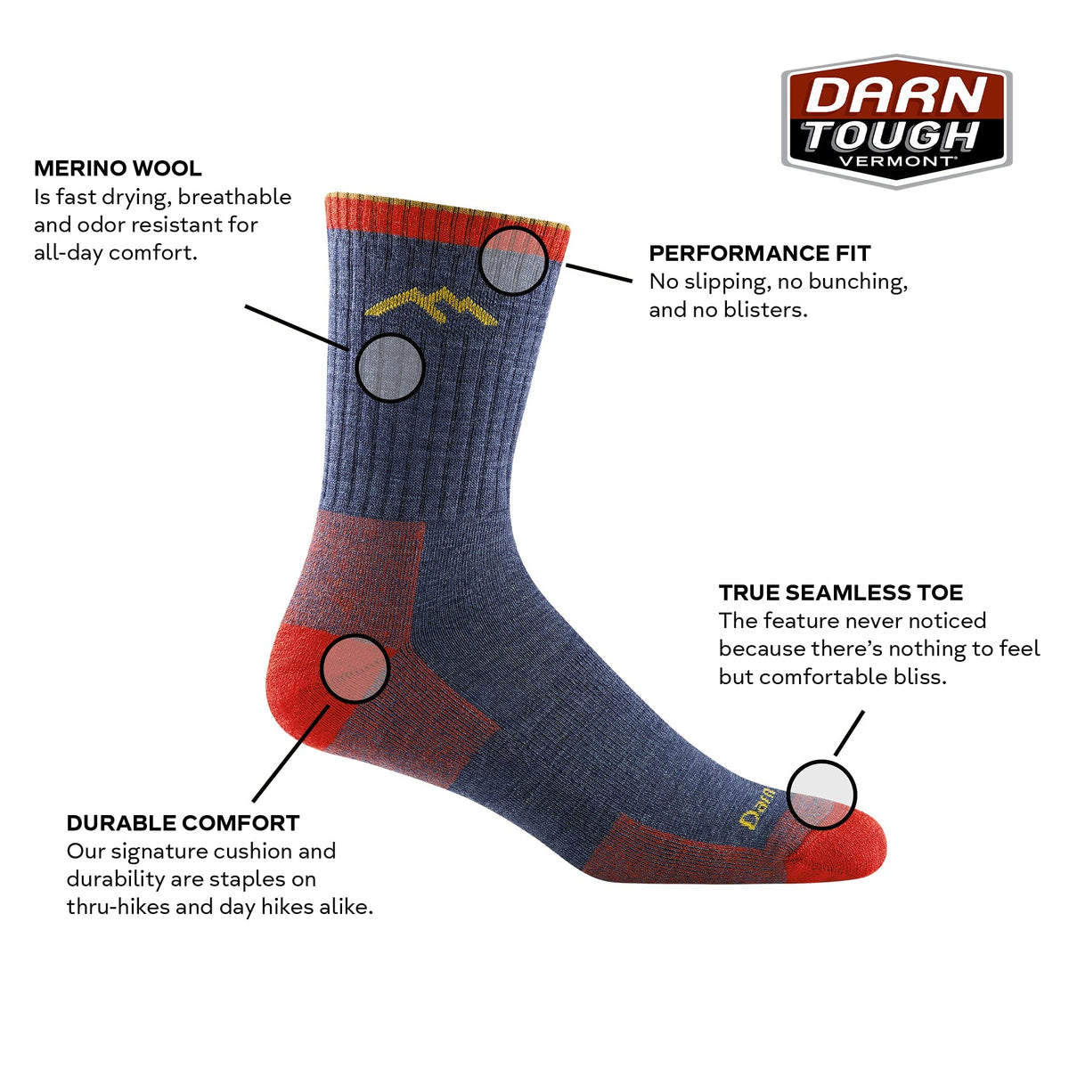 Darn Tough Vermont Men's Hiker Midweight Micro Crew Sock